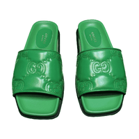 Gucci GG Matelassé Leather Slides Green