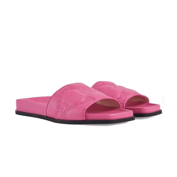 Gucci GG Matelassé Leather Slides Pink