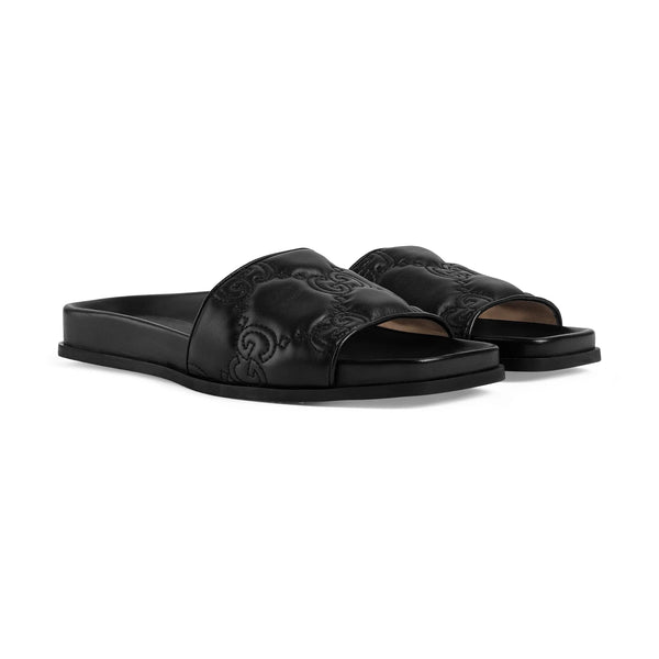 Gucci GG Matelassé Leather Slides Black