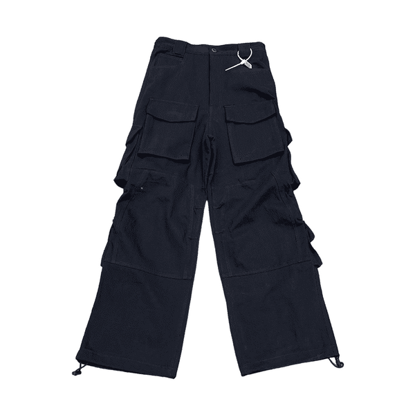 Wide Leg Black Cargo Pants Large Pockets
