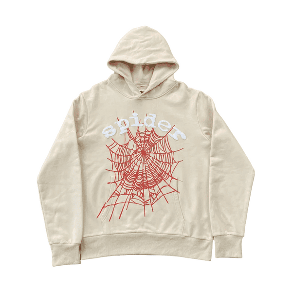 Sp5der OG Rhinestone Logo Hoodie Cream