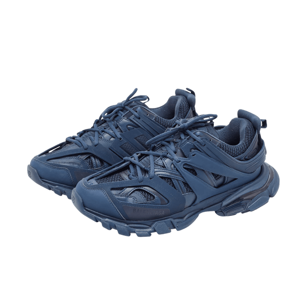 Balenciaga Blue Faux Leather and Mesh Track Sneakers