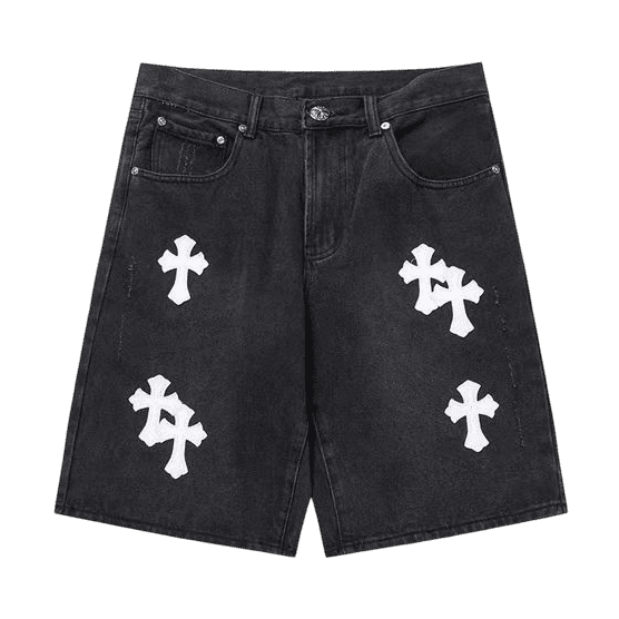 Chrome Hearts Black Jorts White Crosses