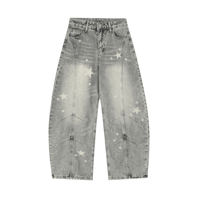 Grey Jeans Star Print Lines