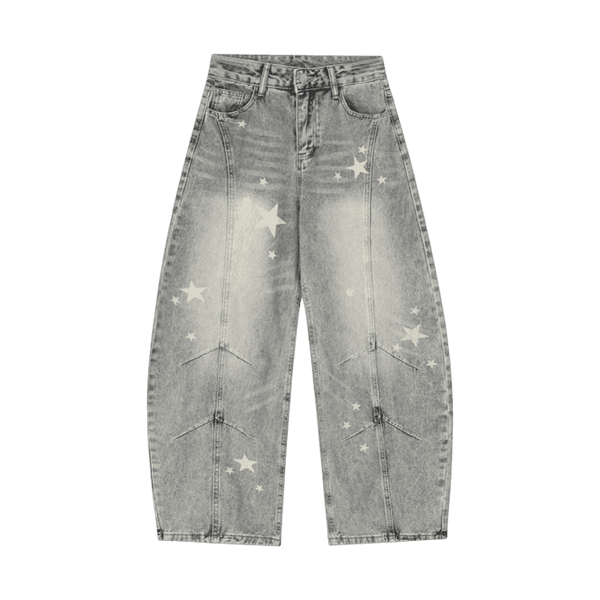 Grey Jeans Star Print Lines