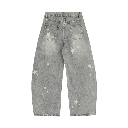 Grey Jeans Star Print Lines