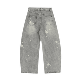 Grey Jeans Star Print Lines