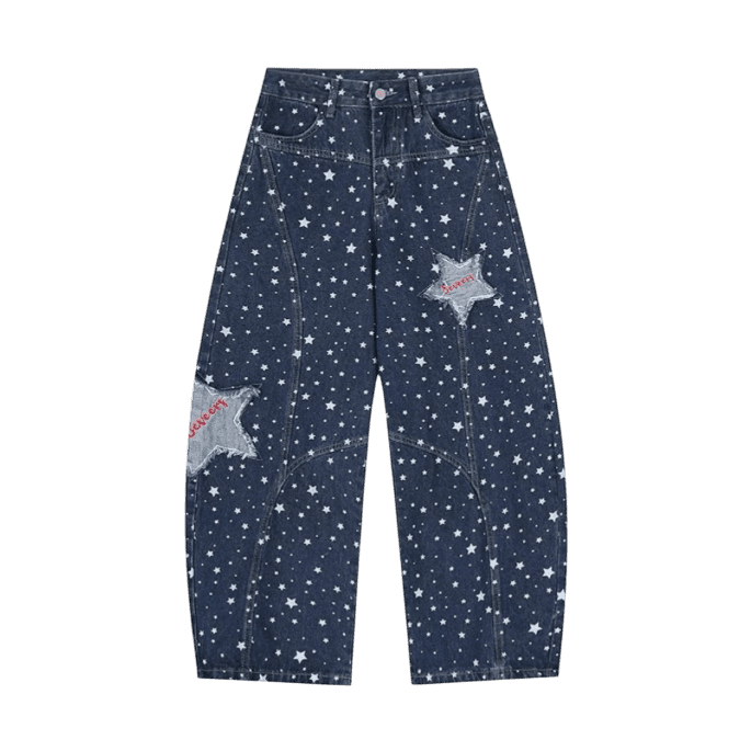 Embroidered Star Jeans Straight Leg Loose