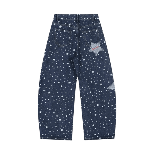 Embroidered Star Jeans Straight Leg Loose