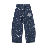 Embroidered Star Jeans Straight Leg Loose