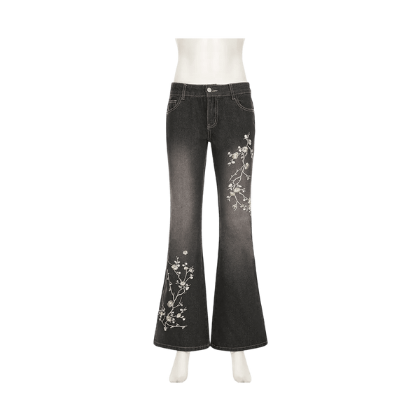 Women Floral Jeans Flare