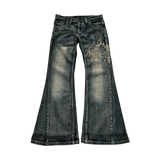 Embroidered Washed Jeans Flared