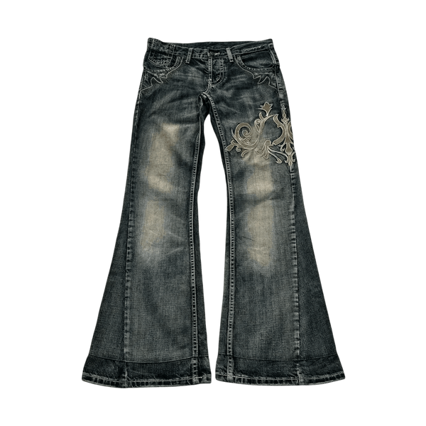 Embroidered Washed Jeans Flared