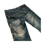 Embroidered Washed Jeans Flared