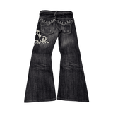 Embroidered Washed Jeans Flared