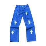 All Blue Chrome Hearts Jeans