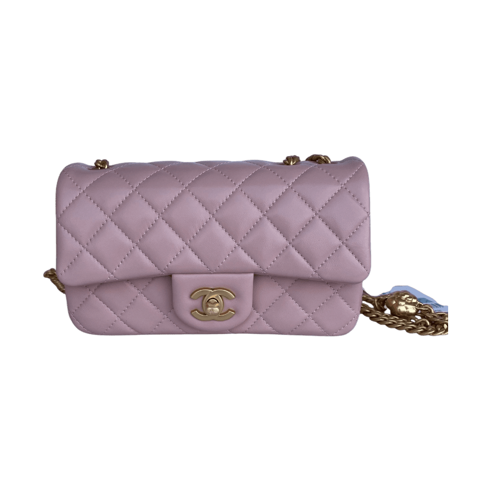 Chanel Mini Rectangular Flap Bag with Heart Chain Pink