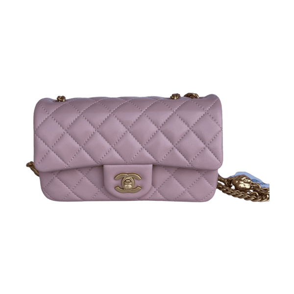 Chanel Mini Rectangular Flap Bag with Heart Chain Pink