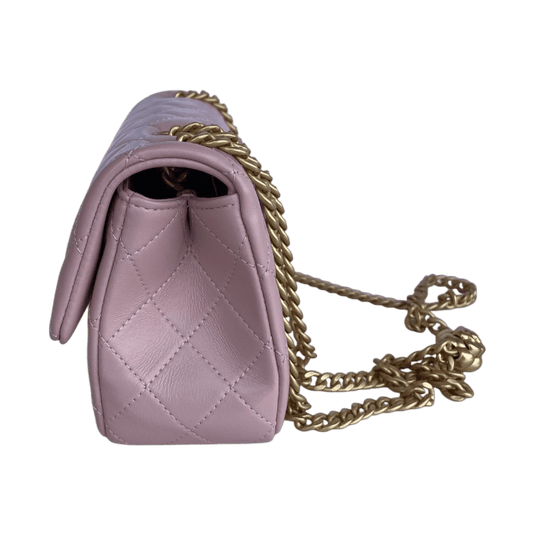 Chanel Mini Rectangular Flap Bag with Heart Chain Pink