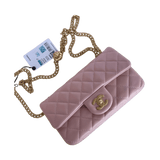 Chanel Mini Rectangular Flap Bag with Heart Chain Pink