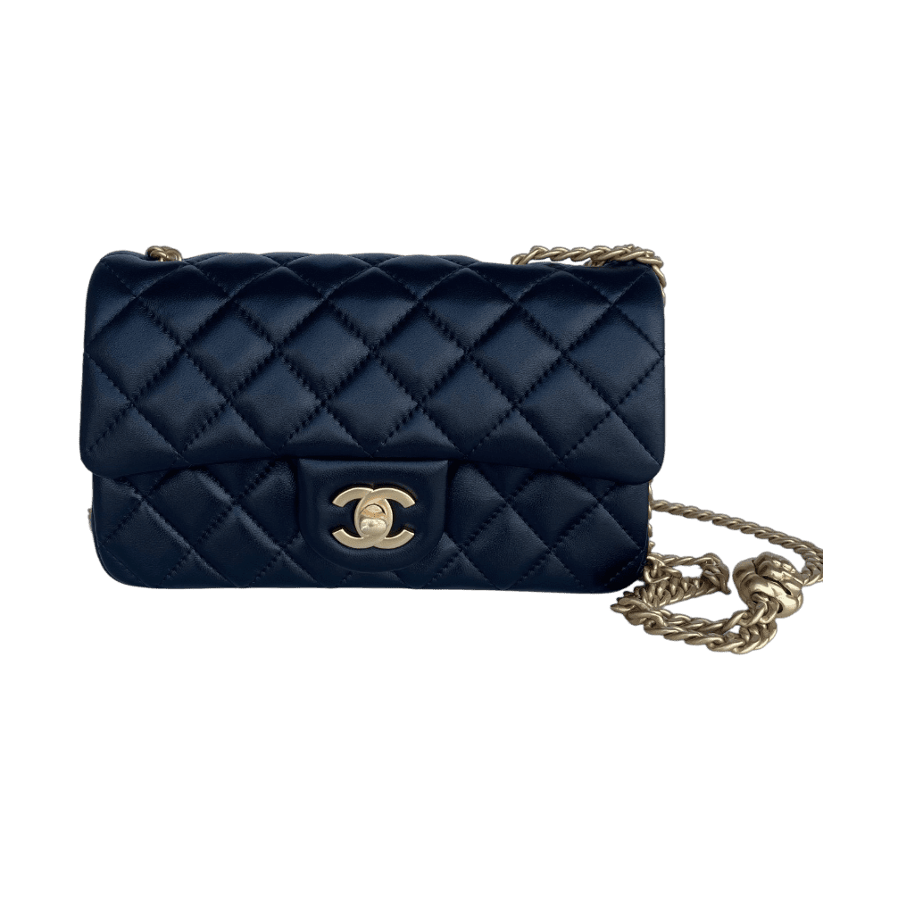 Chanel Mini Rectangular Flap Bag with Heart Chain Black