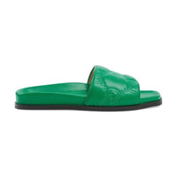 Gucci GG Matelassé Leather Slides Green