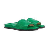 Gucci GG Matelassé Leather Slides Green