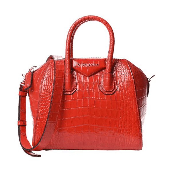 GIVENCHY Calfskin Crocodile Embossed Mini Antigona Red