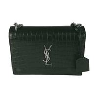 Saint Laurent Forest Green Crocodile Embossed Leather Medium Sunset