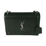 Saint Laurent Forest Green Crocodile Embossed Leather Medium Sunset