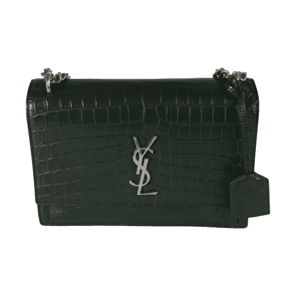 Saint Laurent Forest Green Crocodile Embossed Leather Medium Sunset