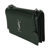 Saint Laurent Forest Green Crocodile Embossed Leather Medium Sunset