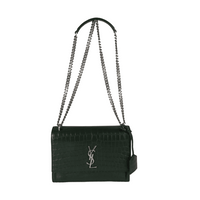 Saint Laurent Forest Green Crocodile Embossed Leather Medium Sunset