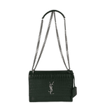 Saint Laurent Forest Green Crocodile Embossed Leather Medium Sunset