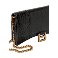 BALENCIAGA Hourglass Mini Wallet on Chain in Shiny Crocodile Embossed Calfskin