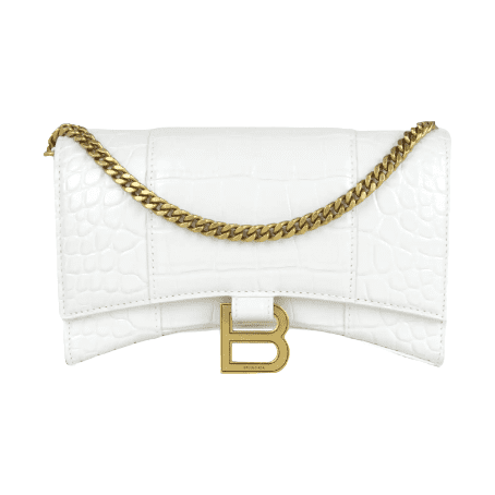 BALENCIAGA Hourglass XS with Chain Shoulder Bag in White